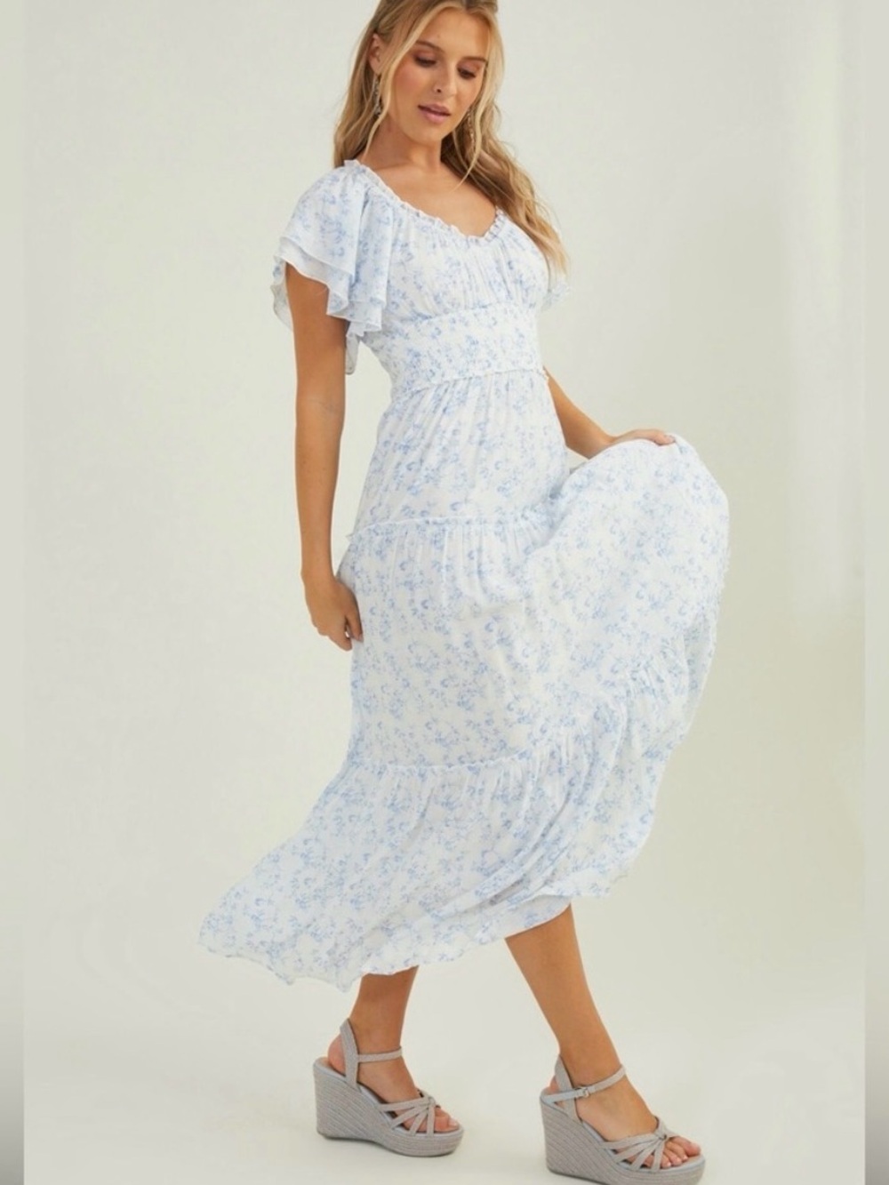 Altar'd State Light Blue Floral Tiered Maxi Dress - Picture 2 of 10